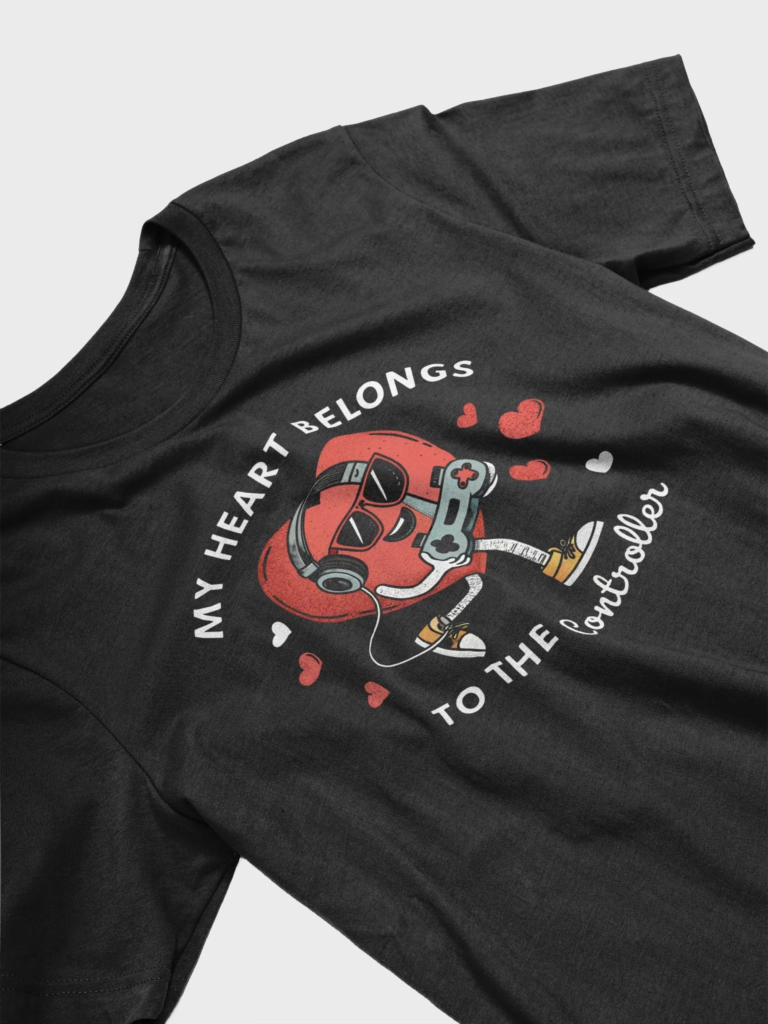 Gamer Valentine's Day Tee, Video Game Love Shirt, My Heart Belongs to the Controller T-shirt, Gamer Couple Valentine's Tee product image (3)