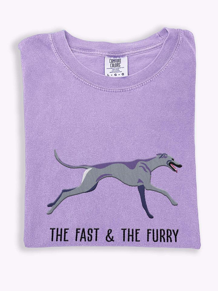 The Fast & The Furry T-Shirt(Embroidered) of a Greyhound(Blue) product image (1)