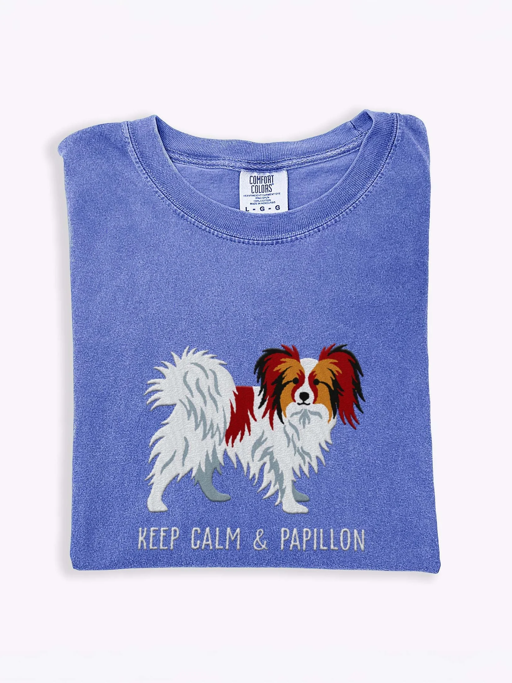 Keep Calm & Papillon T-Shirt(Embroidered) of a Papillon(Chocolate & White) product image (1)