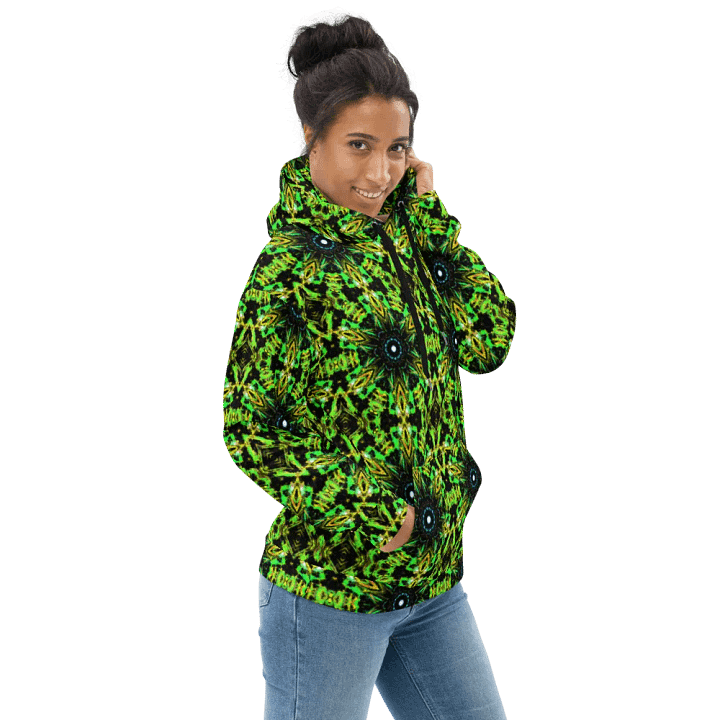 Abstract Repeating Neon Green Kaleidoscope Pattern Unisex Unisex All Over Print Hoodie product image (1)