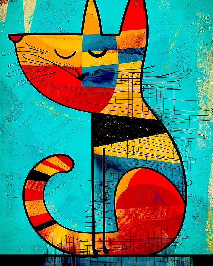Cubist Whimsy: Abstract Colorful Cat Art Matte Poster product image (1)