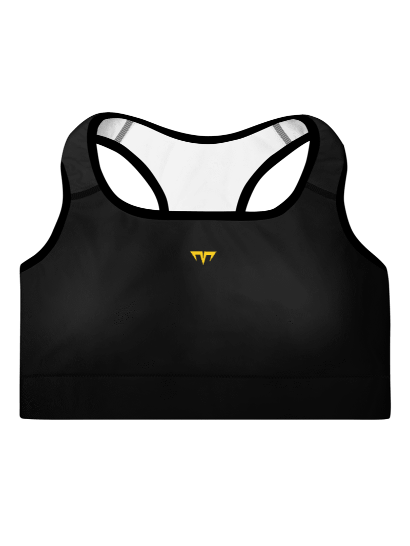 Women's Activewear - Padded Sports Bra Black/White - Printed Gold Logo product image (1)