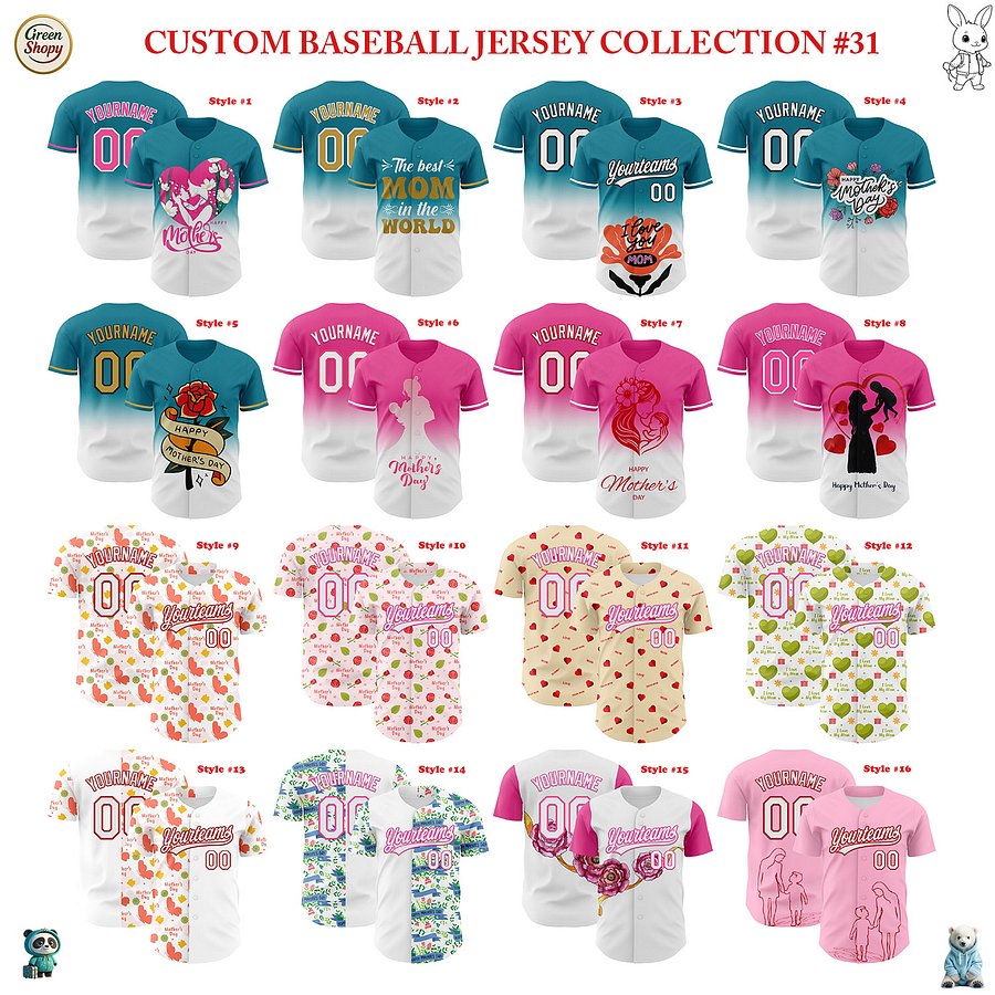 Authentic Baseball Jersey, Custom Baseball Jersey, Personalized Sport Jersey, Colorful, Flowers, Number, Logo, Love, Mom, Mother product image (1)