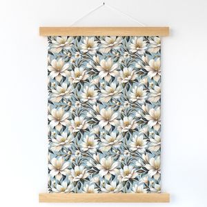 Seamless Pattern - White and Beige Flowers on a Light Blue Background product image (12)