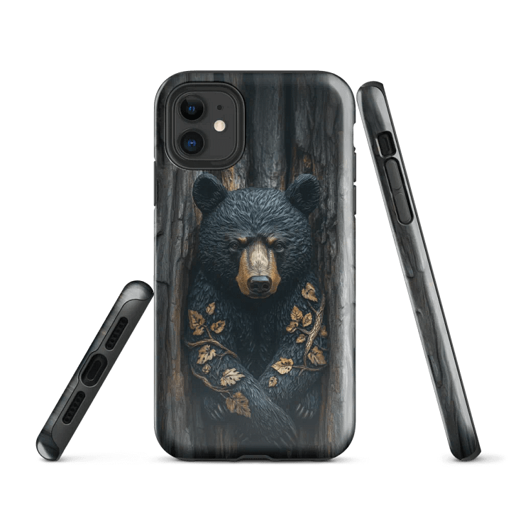 Black Bear Faux Wood Carving Effect - Tough Phone Case product image (1)