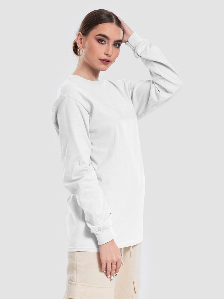 Plain Color White Long Sleeve T-Shirt product image (2)