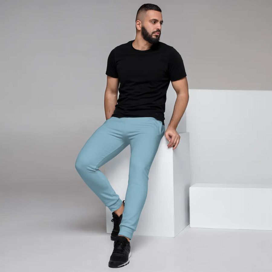 Plain Light Blue Soft Summer Recycled Polyester Premium Men's Joggers by Treasure Pie product image (7)
