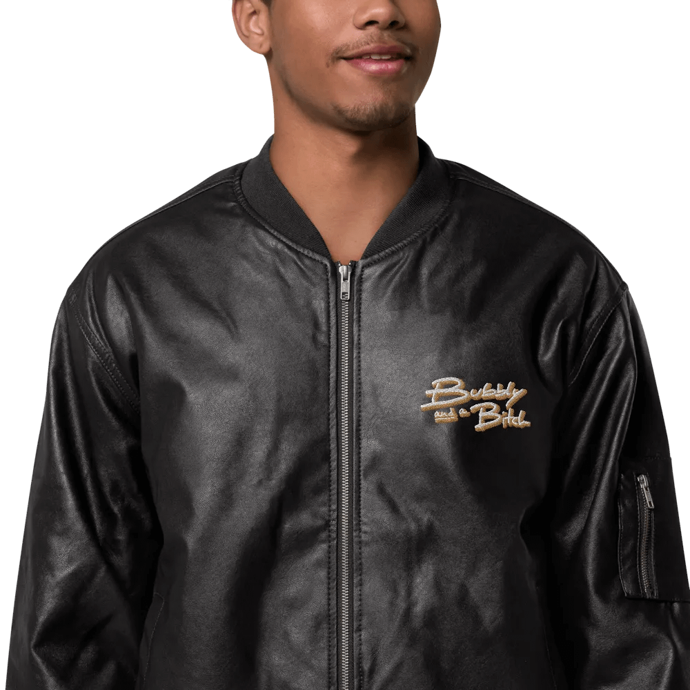 Bubbly and a B (tan shadow design) faux leather bomber jacket product image (1)