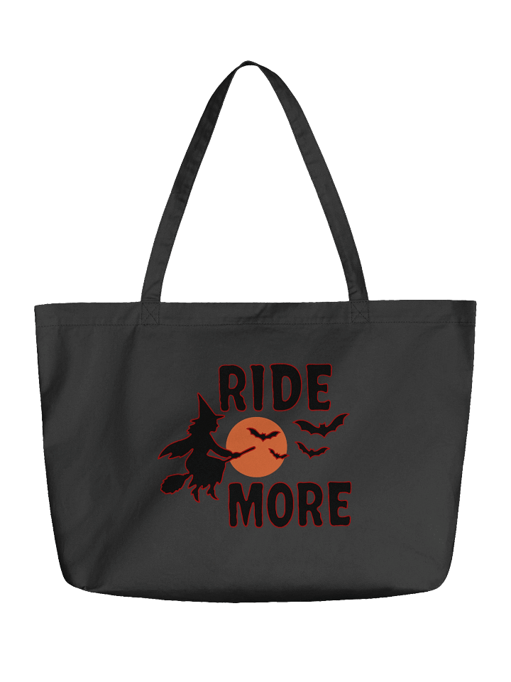 Ride More Witch Halloween Tote Bag – Spooky Broom & Moon Trick-or-Treat Bag, Bats Graphic Tote product image (2)