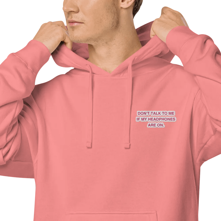 L.C. HEADPHONES ON (pink bubble design) embroidered pigment hoodie product image (1)