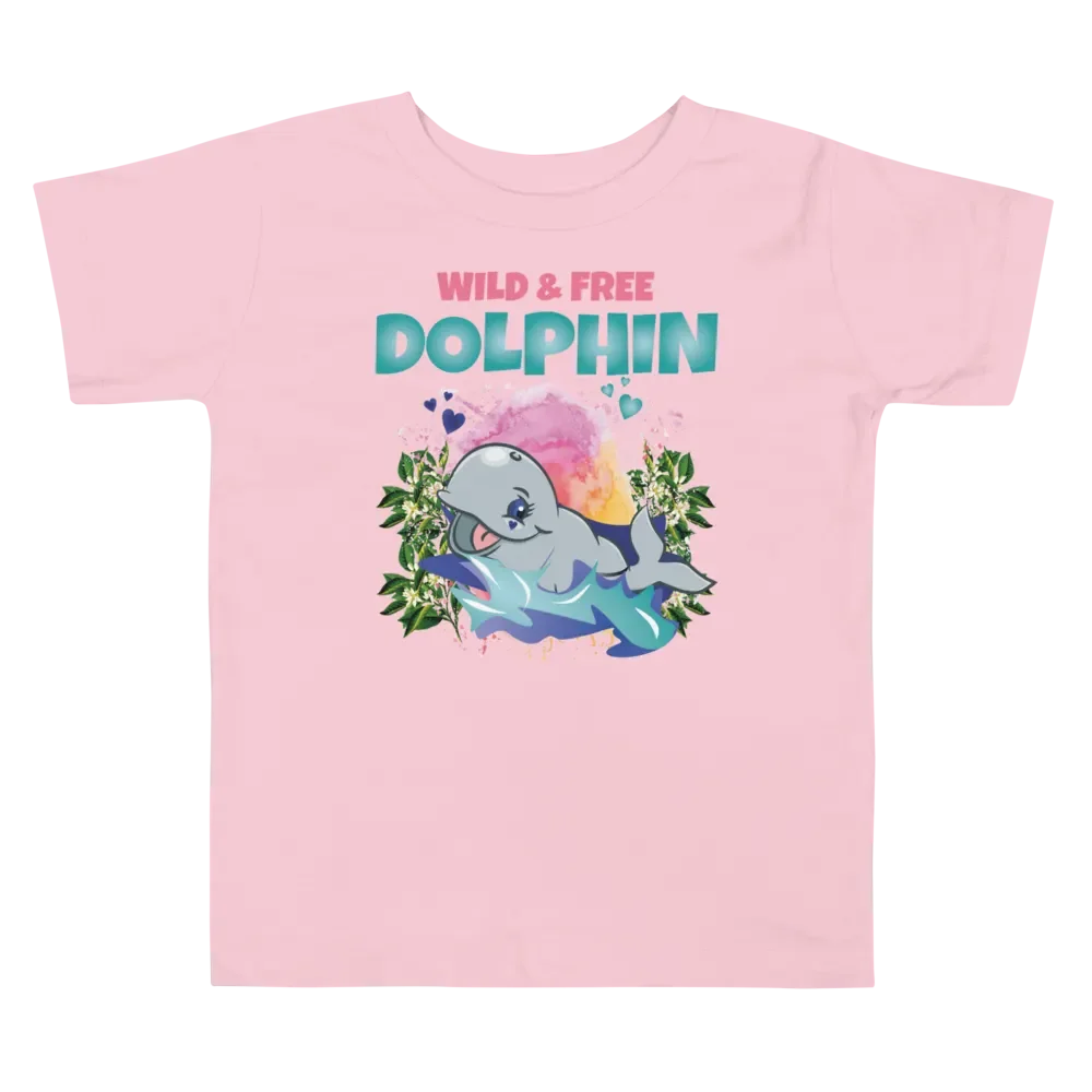 Dolphin Wild and Free Colorful Funny Cute Bella+ Canvas Toddler T-Shirt – Funny Shirt & Gift for Kids product image (3)