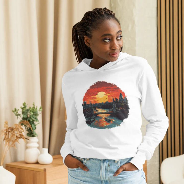 London Sunset Unisex Hooded Tee – Tower Bridge & City Lights product image (1)