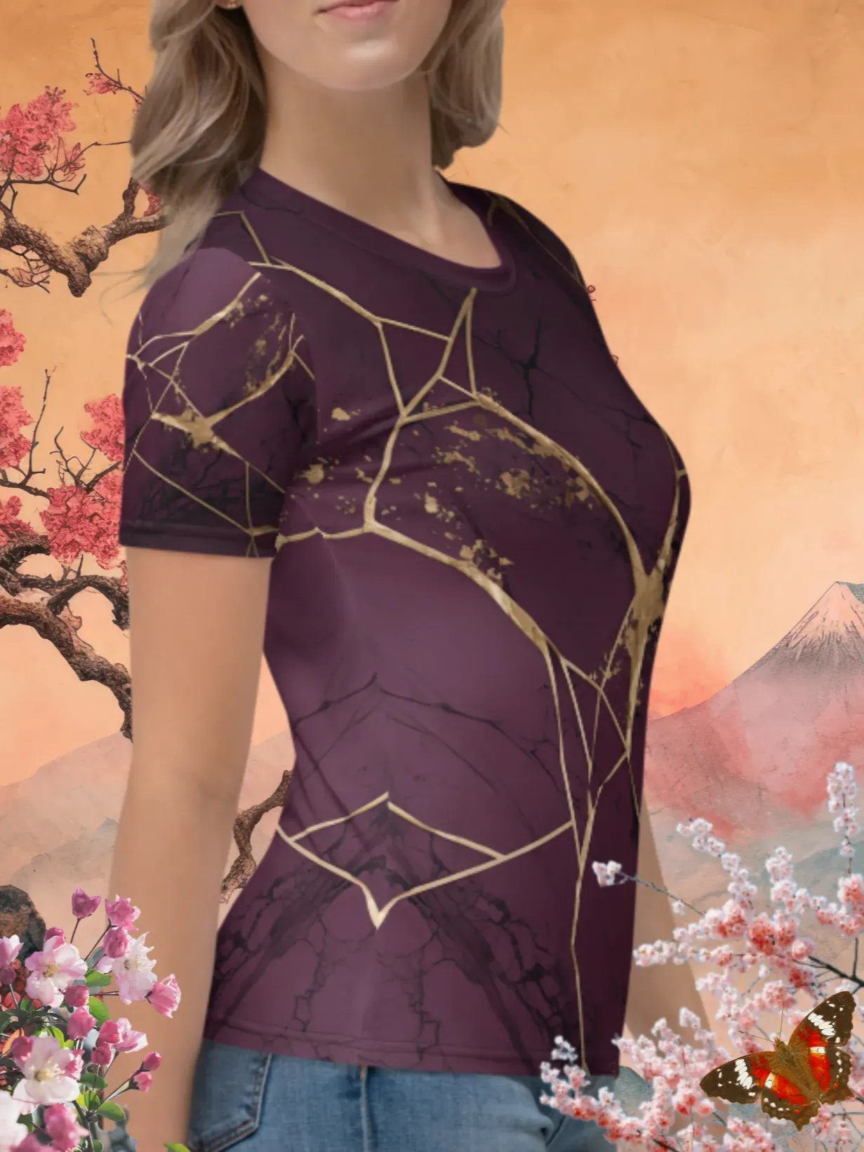 Purple & Gold Kintsugi Print T-Shirt product image (3)