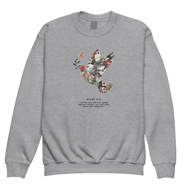 Floral Peace Dove | Micah 4:3 Youth Crew Neck Sweatshirt product image (1)