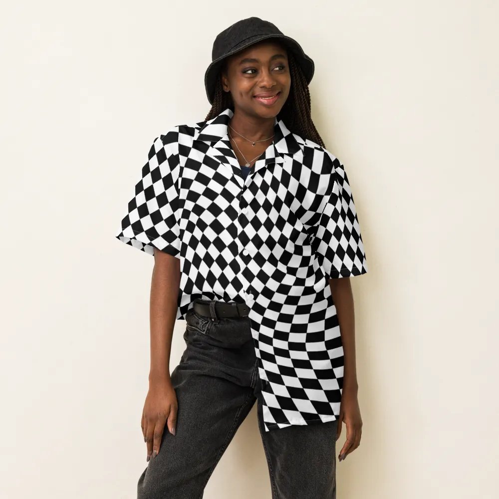 Vintage Retro Distorted Checkerboard Unisex Hawaiian Shirt product image (6)