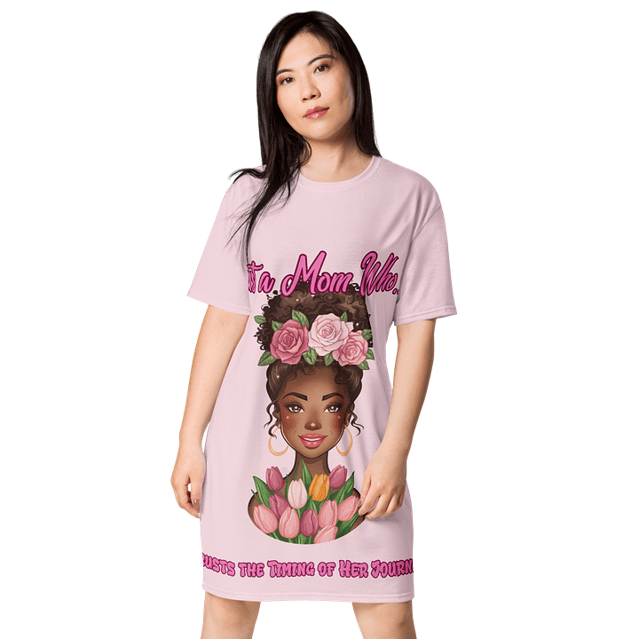 Just a Mom Who Graphic T-Shirt Dress – Floral Afro Mom Art – Mother's Day Gift – Oversized All-Over Print Dress (2XS–6XL) product image (2)
