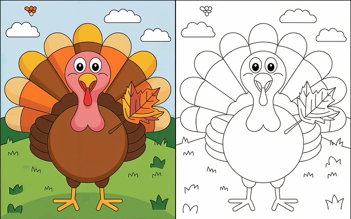 Turkey Coloring Pages | 20+ Cute Thanksgiving Designs | Black & White + Colored Reference Pack product image (2)