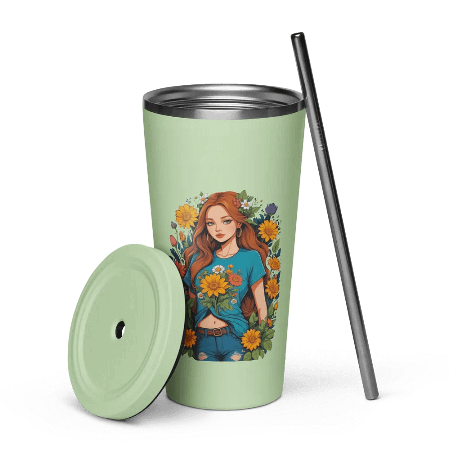 Bloomcore Flower Girl 20 oz Tumbler Cup - Mint - Insulated Tumbler with a Straw - v1 product image (7)