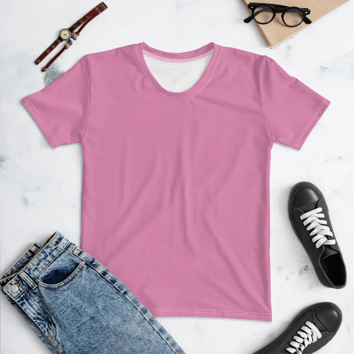 Plain Medium Carnation Pink True Summer Women's Crewneck Polyester Heavyweight Premium T-Shirt by Treasure Pie product image (1)