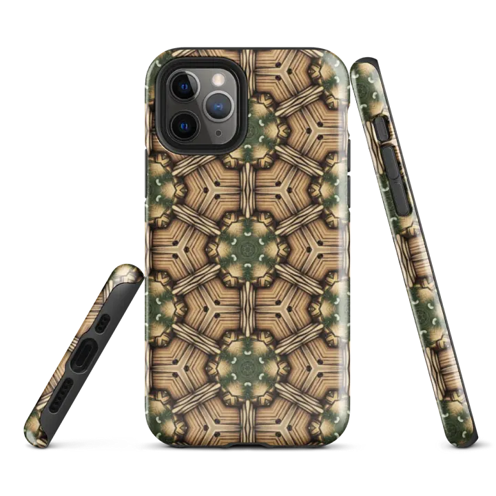 Tough Phone Case for iPhone® - Green and Brown Abstract Logs Hex Geometric Pattern product image (1)