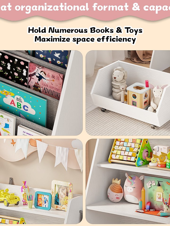 4-Tier Kids Bookshelf and Toy Storage, Book Shelf for Kids Rooms, Wooden bookcase for Toddler Children Baby in Nursery Playroom Living Room - Idea Gifts for Boys and Girls (White) product image (2)