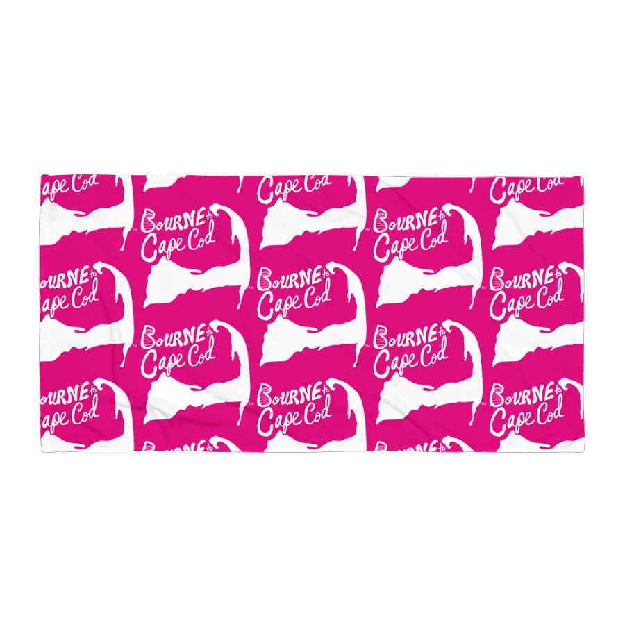 BOURNE to Cape Cod™ | Coastal Classic Beach Towel | All-Over Logo Print | Vibrant Colors for Salty Souls | White Logo on Vibrant Pink product image (1)