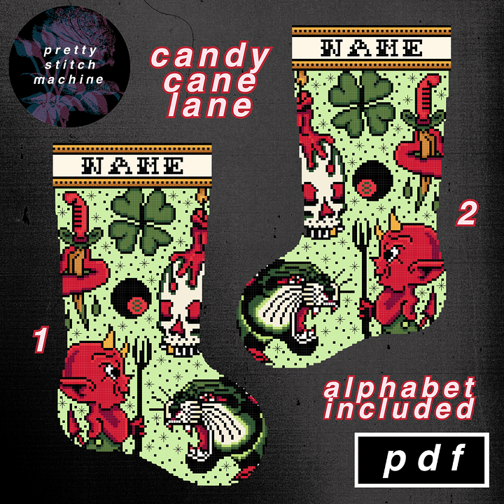 Traditional Tattoo Flash First Edition Candy Cane Lane Christmas Stocking Pattern Set product image (1)