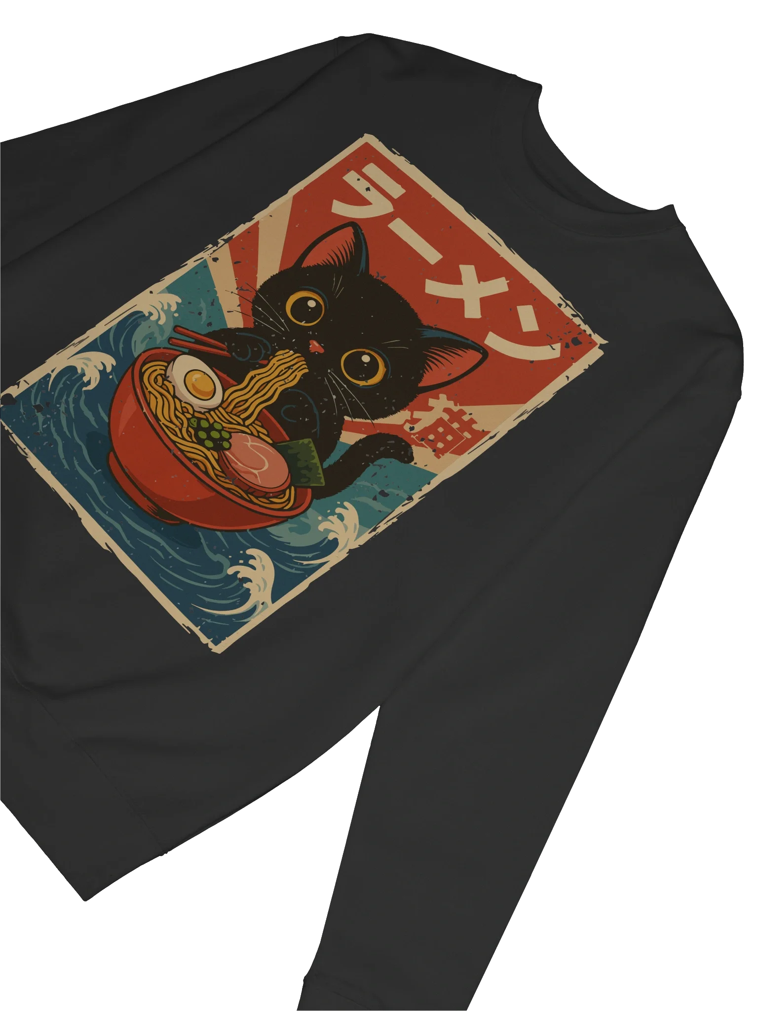 Black Cat Ramen Wave Striking Retro Japanese Style Sweatshirt product image (44)