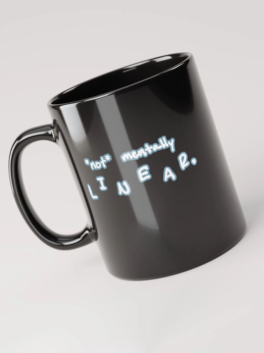 *not* mentally linear (lined design, #709AAF) glossy black mug product image (8)