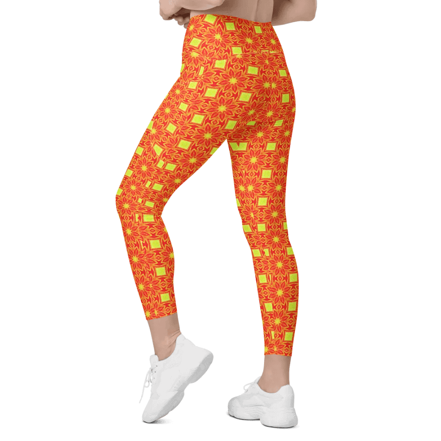 Abstract Repeating Orange Flower Leggings product image (9)