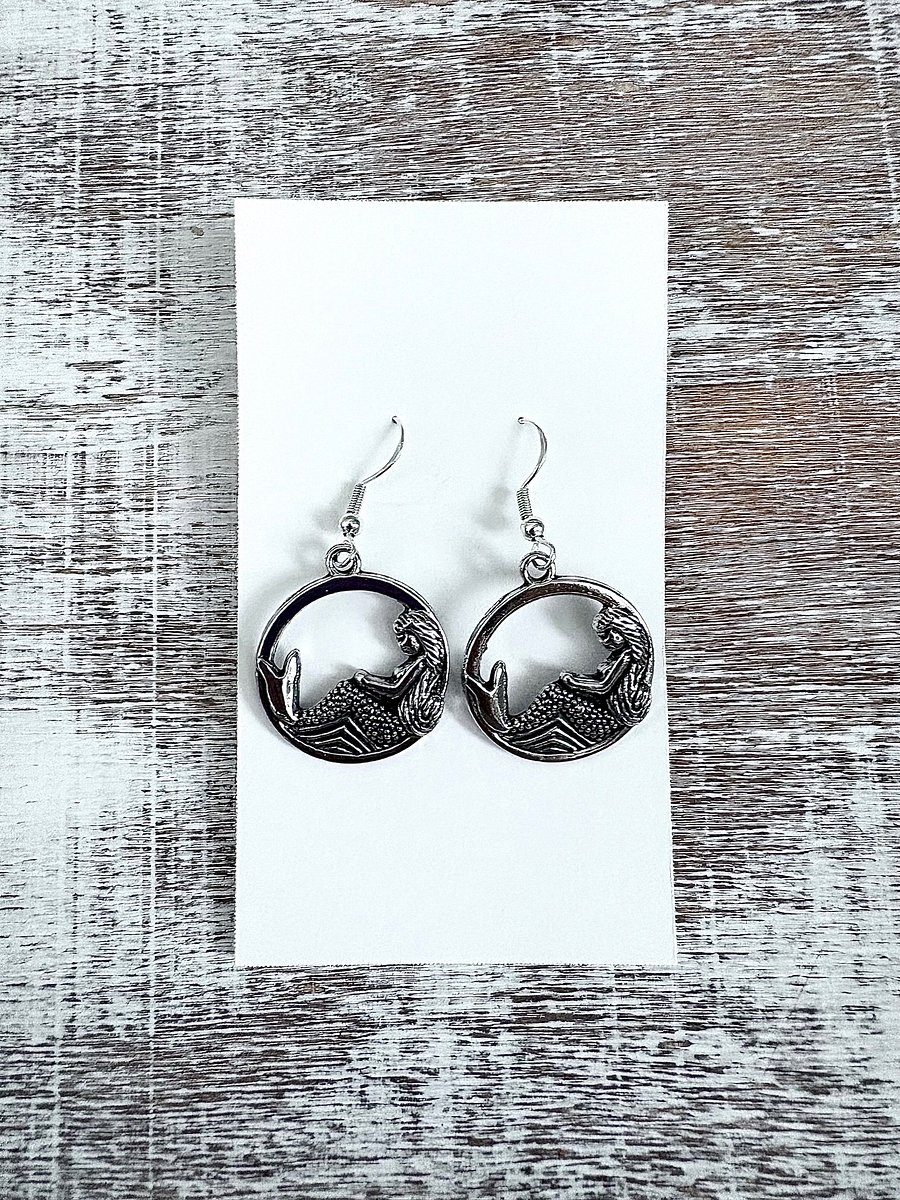 Handmade Silver-Tone Metallic Mermaid Circle Earrings | Monique Faella Designs™ | MFD-00102 product image (2)