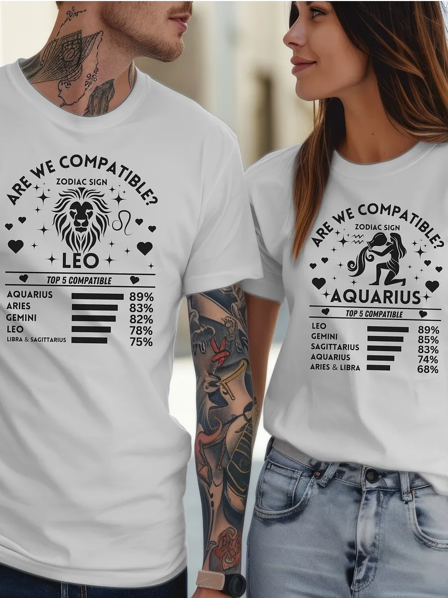 Leo Zodiac Sign Romantic Compatibility T-Shirt - Bella Canvas 3001 Unisex Staple T-Shirt - Light Colors product image (2)