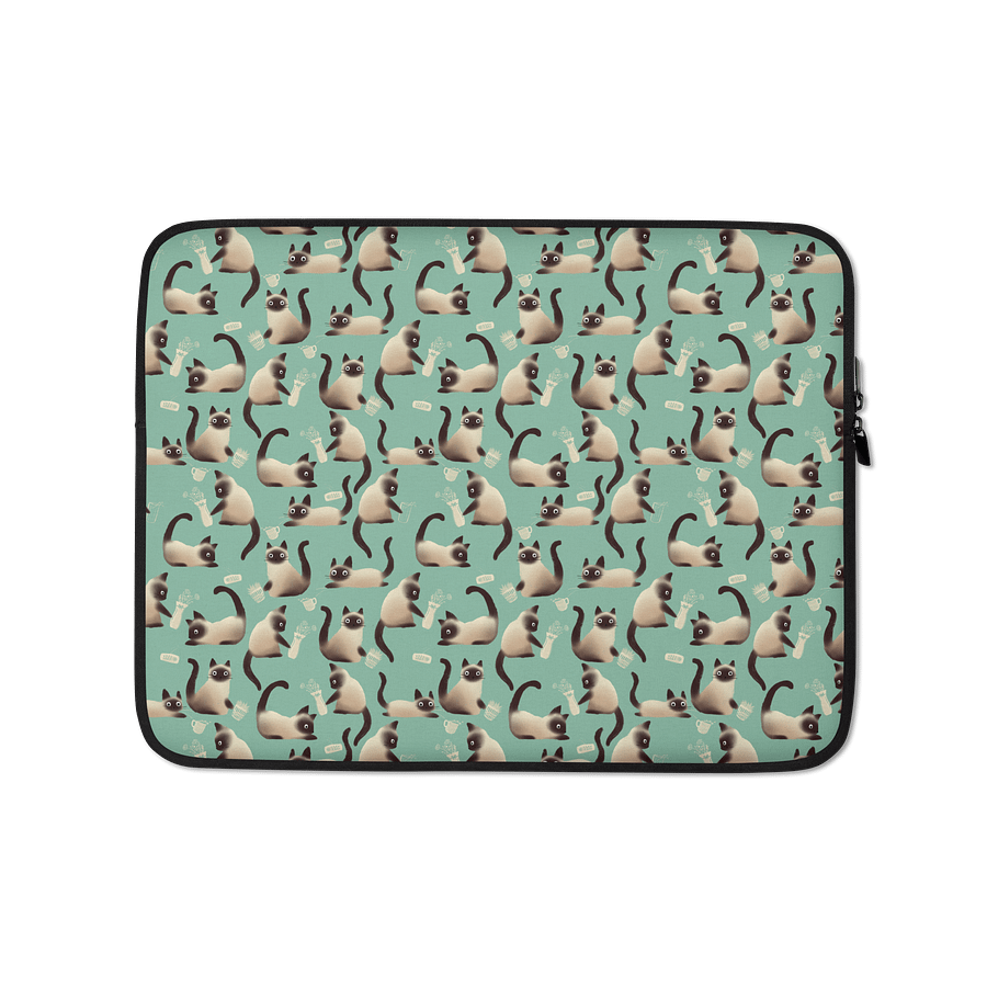 Bad Siamese Cats Knocking Stuff Over Patterned Laptop Sleeve, Mint product image (1)