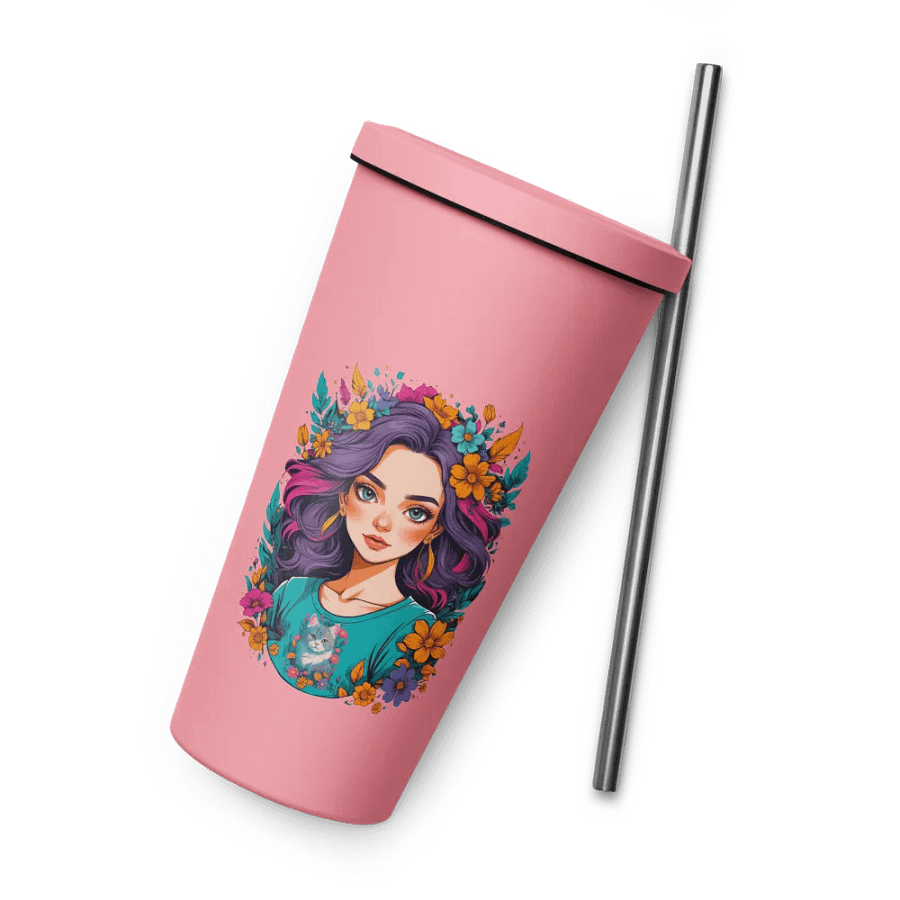 Bloomcore Flower Girl 20 oz Tumbler Cup - Pink - Insulated Tumbler with a Straw - v2 product image (8)