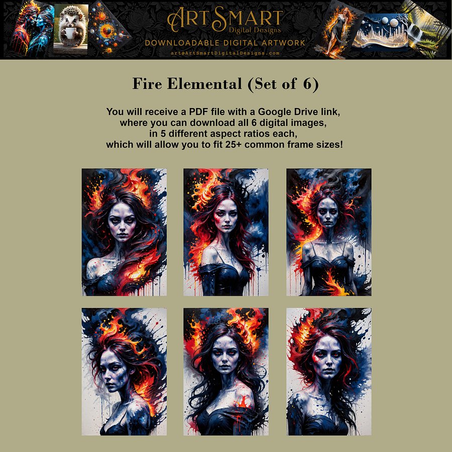Fire Elemental 1 - Set of 6 Printable Images product image (1)