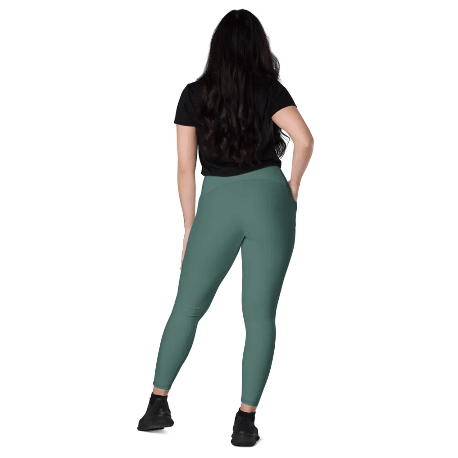 Plain Medium Dark Green Soft Summer Women's High Waisted Premium Crossover Leggings with Pockets by Treasure Pie product image (8)