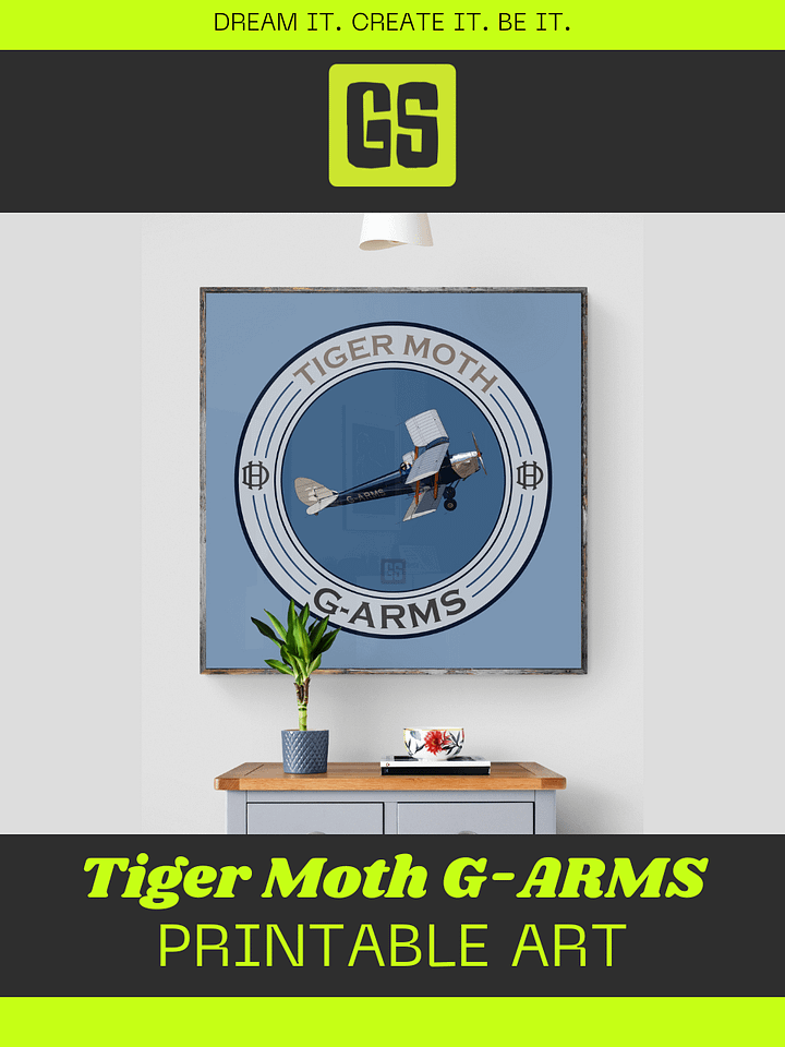 Tiger Moth G-ARMS Printable Aviation Wall Art Square Size Special Edition Blue Emblem product image (2)