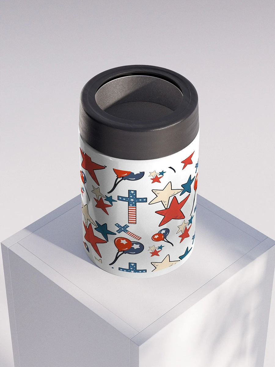 Red, White And Blue Stars And Crosses Stainless Steel Koozie product image (4)