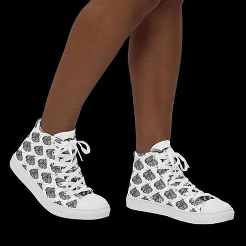 ✨ Step up your style game with our hand-drawn leaf pattern high-top sneakers! 🍃 These bold, monochrome kicks blend comfort wi...