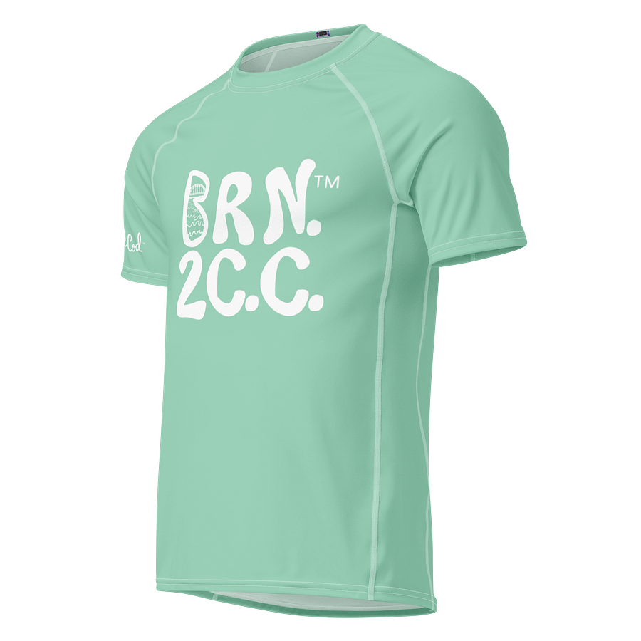 BRN.2C.C.™/BOURNE to Cape Cod™ | Men’s Performance Rash Guard | Recycled UPF 50+ Surf Shirt | White Logos on Vista Blue Green product image (1)