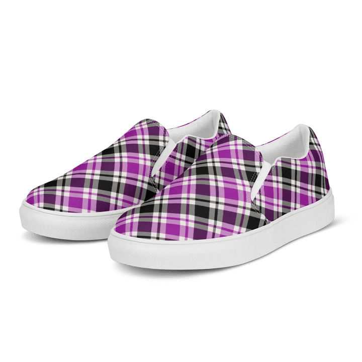 Purple, Black & White Plaid Men's Slip-On Shoes product image (2)