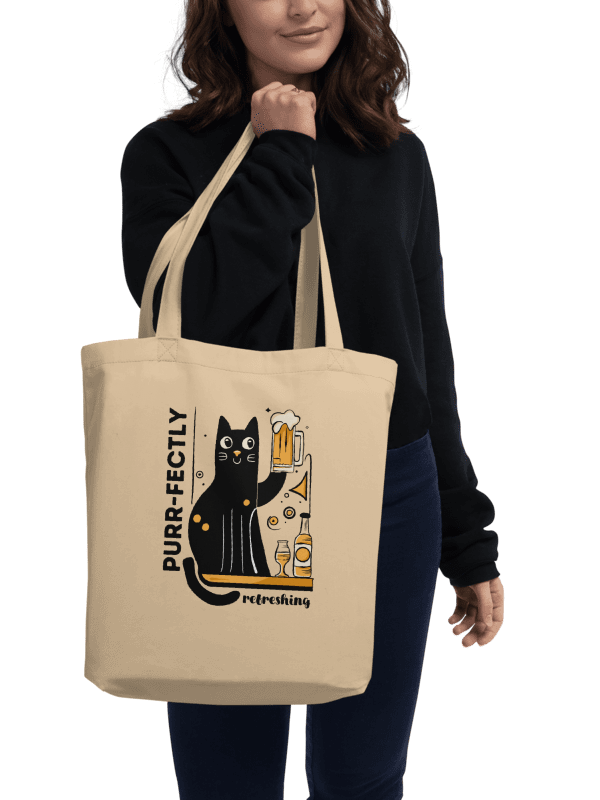 Purr-fectly Refreshing - Cat Holding a Beer, Hand-drawn Eco-Friendly Tote Bag product image (2)