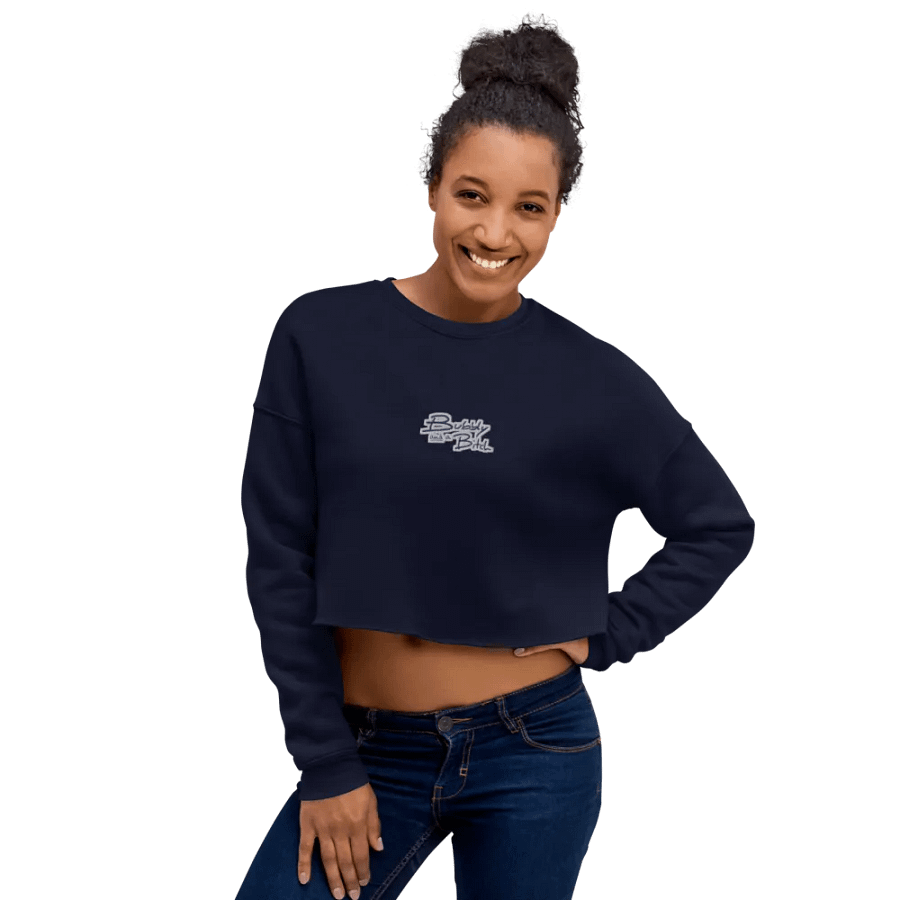 Bubbly and a B*tch (navy & white thread) embroidered fleece crop crew product image (6)