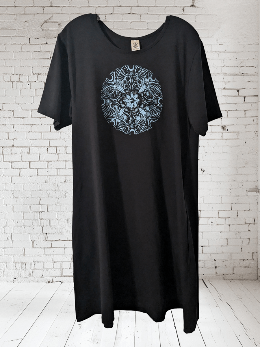 2X Black Lunar Moth Mandala Short-Sleeve Tee Shirt Dress product image (1)