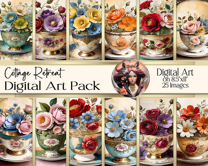 Cup of Blossoms Digital Art product image (1)