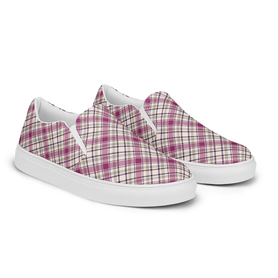 Magenta and Gray Plaid Women's Slip-On Shoes product image (2)