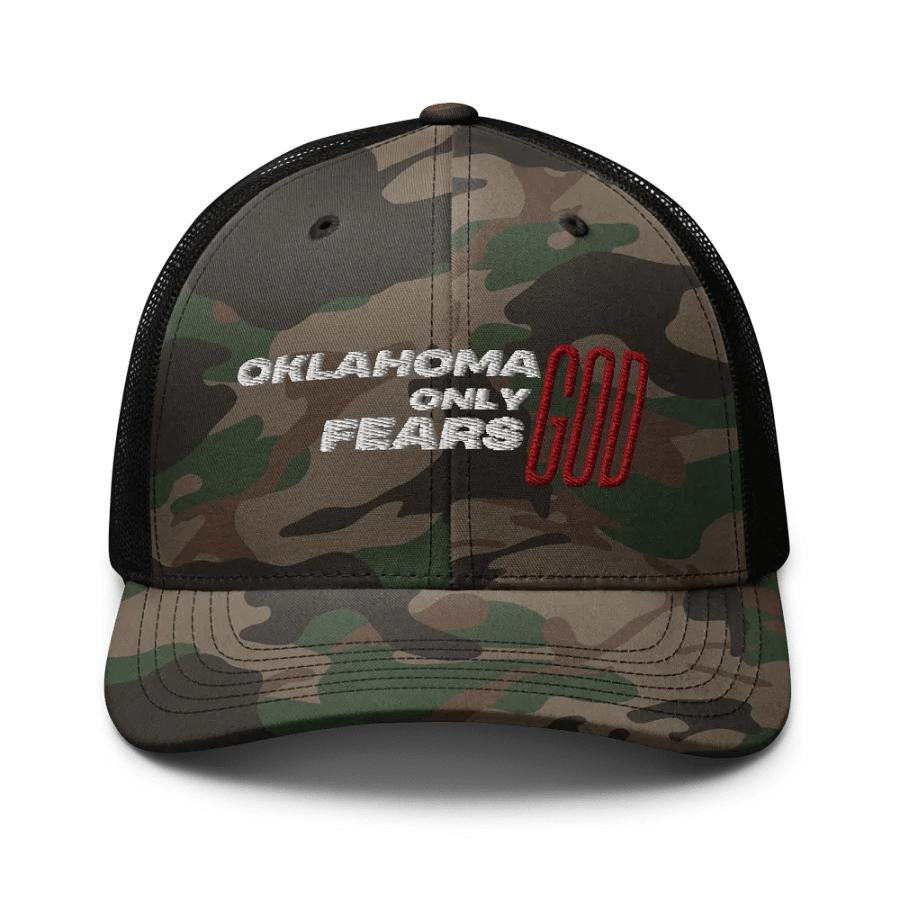 'OKLAHOMA ONLY FEARS GOD' Camo snapback trucker product image (1)