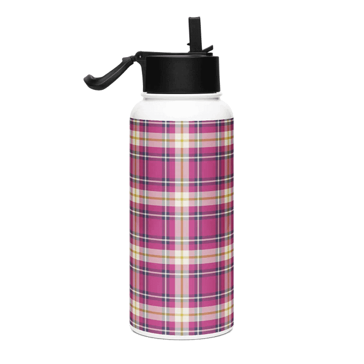 Hot Pink and Navy Blue Plaid Water Bottle product image (1)