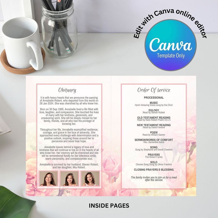 Rose Garden Funeral Program Canva Template product image (5)