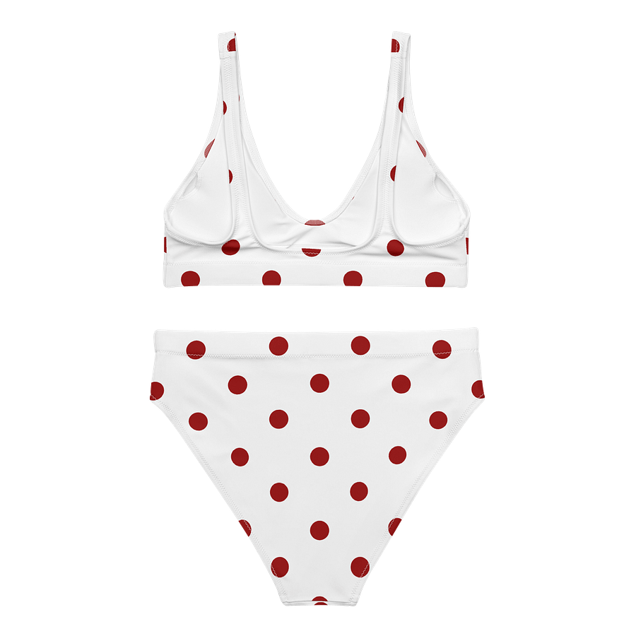 Red Polka Dots on White High Waist Bikini Set product image (2)